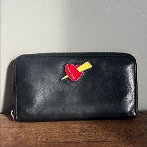 Miu Miu Black Wallet with Red Heart Accent